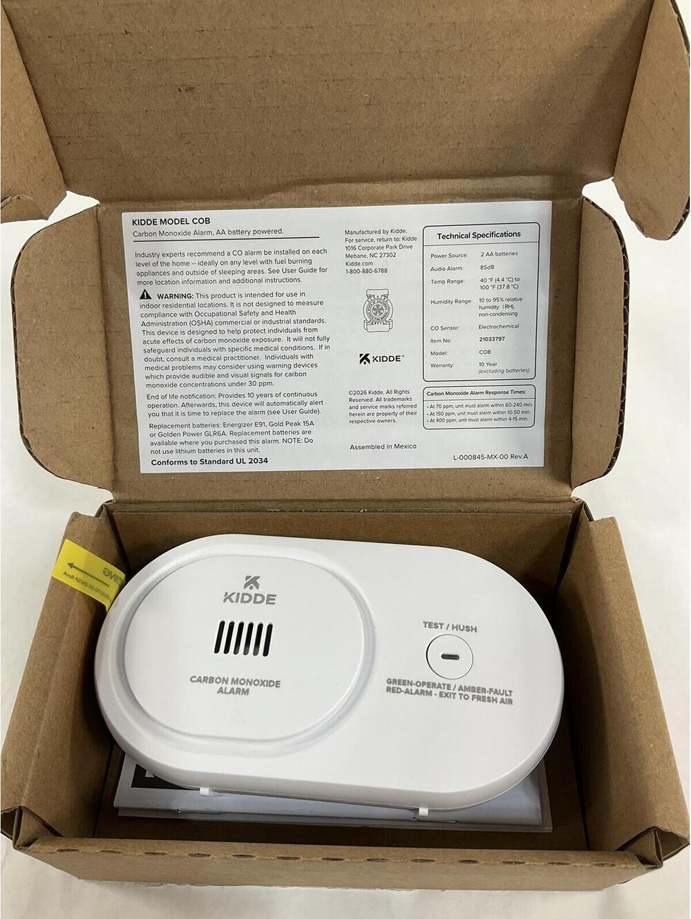 Kidde Battery Powered Carbon Monoxide Alarm Model COB b11